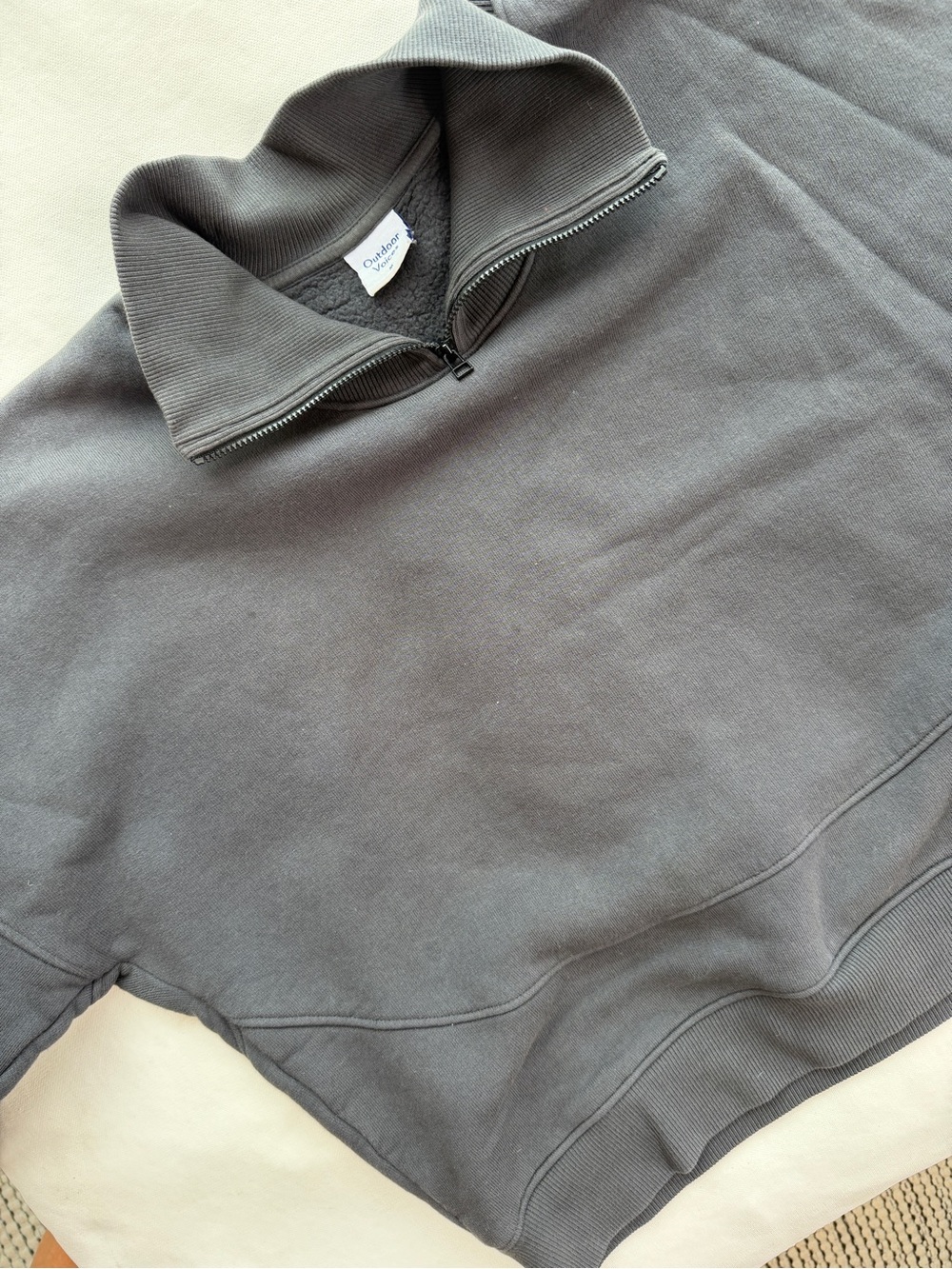 Outdoor Voices Nimbus Quarter-Zip Cotton Sweatshirt — Charcoal Gray, M